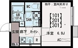 都営新宿線 瑞江駅 徒歩14分の賃貸マンション 2階1Kの間取り