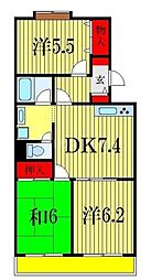 ミキハイム国府台壱番館 3DKの間取図画像