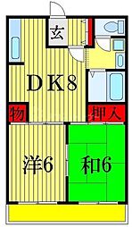 グリーンタウン第5ミズホ 2DKの間取図画像
