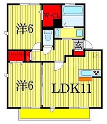 オアシスタナカA 2LDKの間取図画像