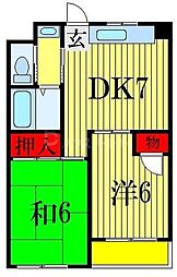 ラ・メール岡野 2DKの間取図画像