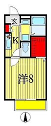 オークス夏見台 1Kの間取図画像