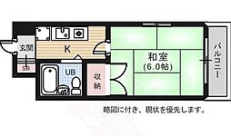 ピアーチェ住吉町 6階1Kの間取り