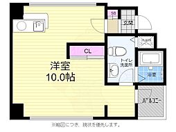 広島電鉄1系統 中電前駅 徒歩8分の賃貸マンション 4階ワンルームの間取り