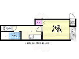 JR山陽本線 横川駅 徒歩4分の賃貸マンション 2階1Kの間取り