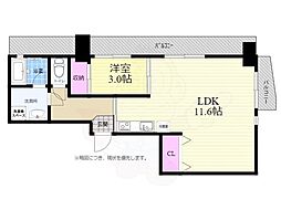広島電鉄5系統 比治山橋駅 徒歩9分の賃貸マンション 13階1LDKの間取り