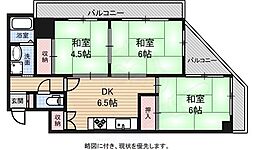 広島電鉄8系統 寺町駅 徒歩9分の賃貸マンション 6階3DKの間取り