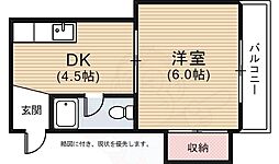 広島電鉄8系統 寺町駅 徒歩3分の賃貸マンション 4階1DKの間取り