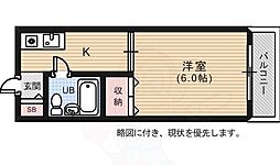 シャイン舟入 4階1Kの間取り