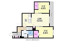 広島高速交通アストラムライン 牛田駅 徒歩9分の賃貸マンション 1階2LDKの間取り