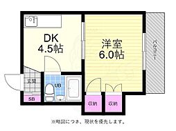 和田ビル 4階1DKの間取り