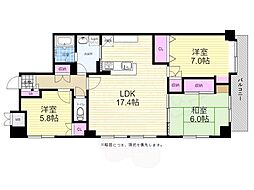広島電鉄9系統 白島駅 徒歩8分の賃貸マンション 7階3LDKの間取り