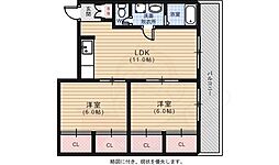 広島電鉄9系統 家庭裁判所前駅 徒歩8分の賃貸マンション 6階2LDKの間取り