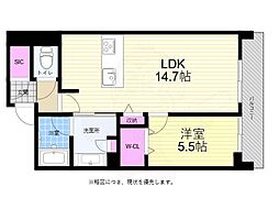広島電鉄2系統 胡町駅 徒歩8分の賃貸マンション 2階1LDKの間取り