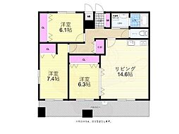 広島電鉄2系統 本川町駅 徒歩4分の賃貸マンション 8階3LDKの間取り