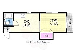 広島電鉄2系統 観音町駅 徒歩11分の賃貸マンション 1階1DKの間取り