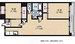 広島電鉄6系統 江波駅 徒歩23分の賃貸マンション 13階2LDKの間取り