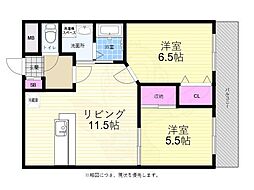 JR山陽本線 西広島駅 徒歩18分の賃貸マンション 1階2LDKの間取り