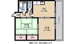 渡部コーポ 1階2DKの間取り
