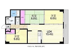 広島電鉄宮島線 東高須駅 徒歩8分の賃貸マンション 1階3LDKの間取り