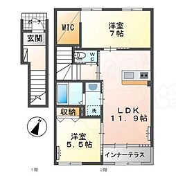 カーサ牛田本町 2LDKの間取図画像