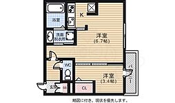 広島電鉄宮島線 東高須駅 徒歩17分の賃貸マンション 2階1LDKの間取り