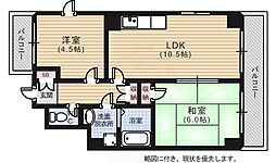 ハーモニー白島 3階2LDKの間取り