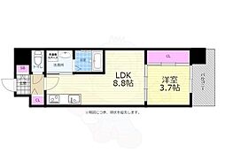 広島電鉄5系統 松川町駅 徒歩4分の賃貸マンション 14階1LDKの間取り