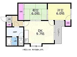 広島電鉄6系統 江波駅 徒歩6分の賃貸マンション 2階2DKの間取り
