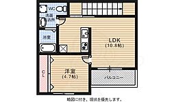 広島電鉄2系統 観音町駅 徒歩4分の賃貸アパート 3階1LDKの間取り