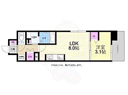 広島電鉄5系統 南区役所前駅 徒歩8分の賃貸マンション 8階1LDKの間取り