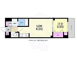 広島電鉄2系統 天満町駅 徒歩3分の賃貸マンション 13階1LDKの間取り