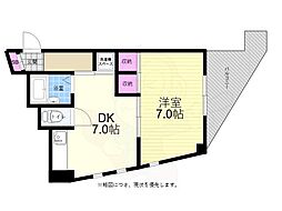 広島電鉄8系統 横川駅 徒歩2分の賃貸マンション 3階1DKの間取り