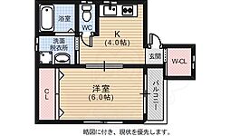 アイランドビル16 2階1DKの間取り