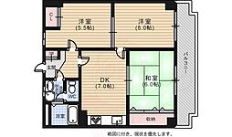 パール西広島 4階3DKの間取り