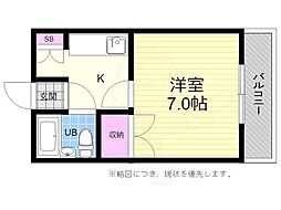 KENSEI9（旧第5山肩ビル） 2階1Kの間取り