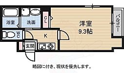 広島電鉄1系統 中電前駅 徒歩2分の賃貸マンション 2階1Kの間取り