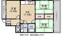第1あらいビル 3階3DKの間取り