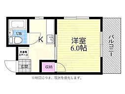 メゾン三篠 1Kの間取図画像