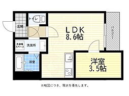 広島電鉄6系統 江波駅 徒歩10分の賃貸アパート 1階1LDKの間取り