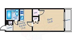 メゾン粟屋 1Kの間取図画像