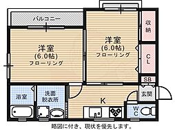 フローラ江波 2Kの間取図画像