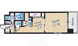 グラビスコート八丁堀 1DKの間取図画像