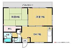 第2コーポラス枝国 2DKの間取図画像
