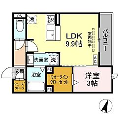 D-Hills二之宮 1LDKの間取図画像