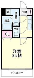 プレシャス 1Kの間取図画像