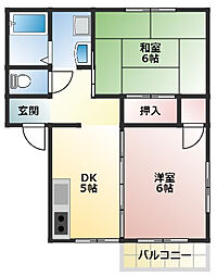 ハイツ水神A 2DKの間取図画像