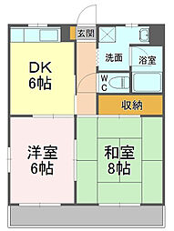 中央ハイツ 2DKの間取図画像