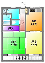 パストラーレ3 2DKの間取図画像