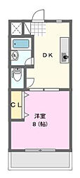 ヴィラ楠の宮1 1DKの間取図画像